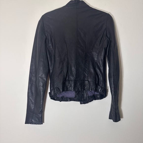 Andrew Marc Lamb skin Leather butterfly lining moto jacket black size XS - Picture 6 of 13